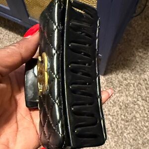 Black Quilted Clutch with Gold Accent